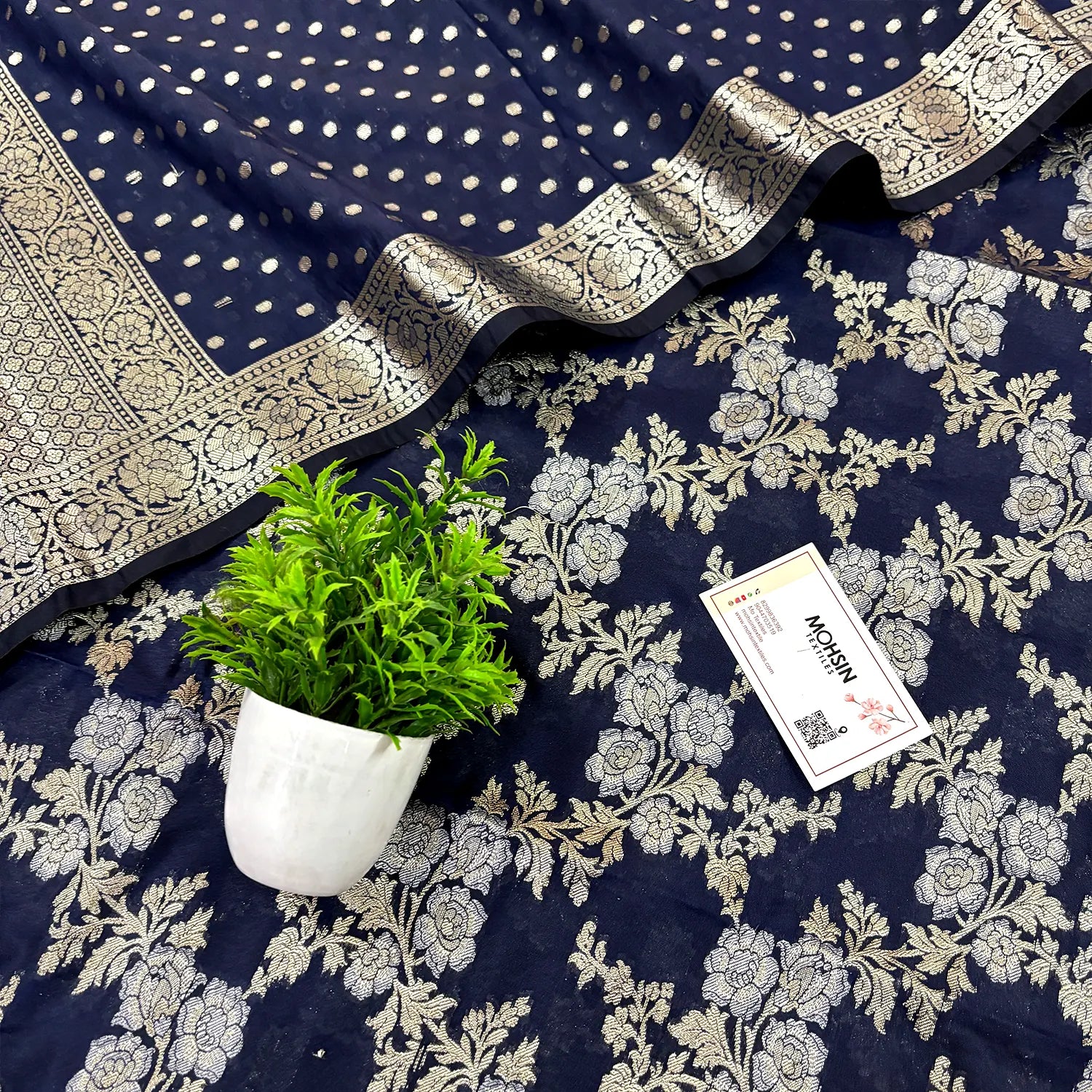 Navy Blue Zari Katan Silk Banarasi Suit