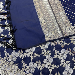 Navy Blue Zari Katan Silk Banarasi Suit