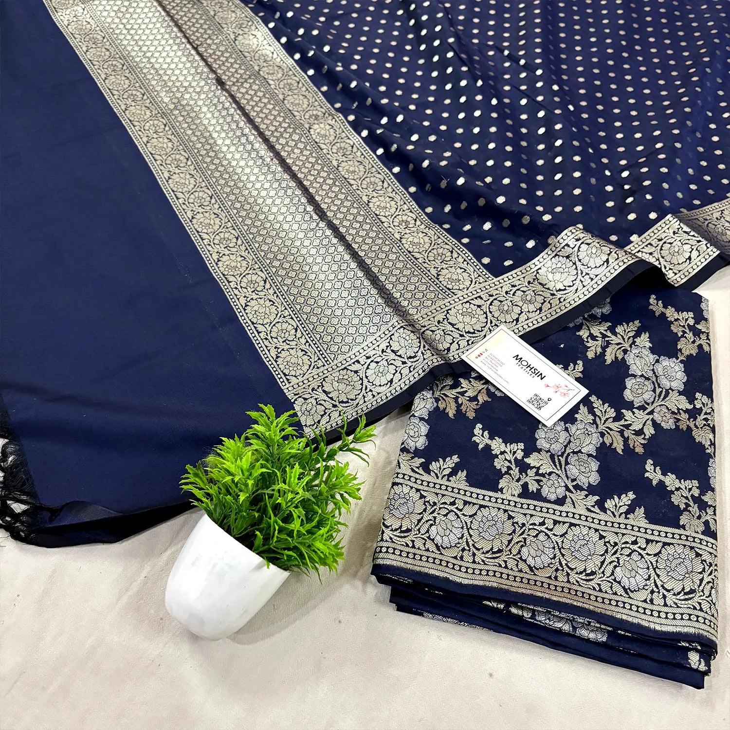 Navy Blue Zari Katan Silk Banarasi Suit