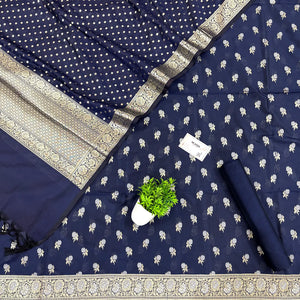 Navy Blue Zari Katan Silk Banarasi Suit