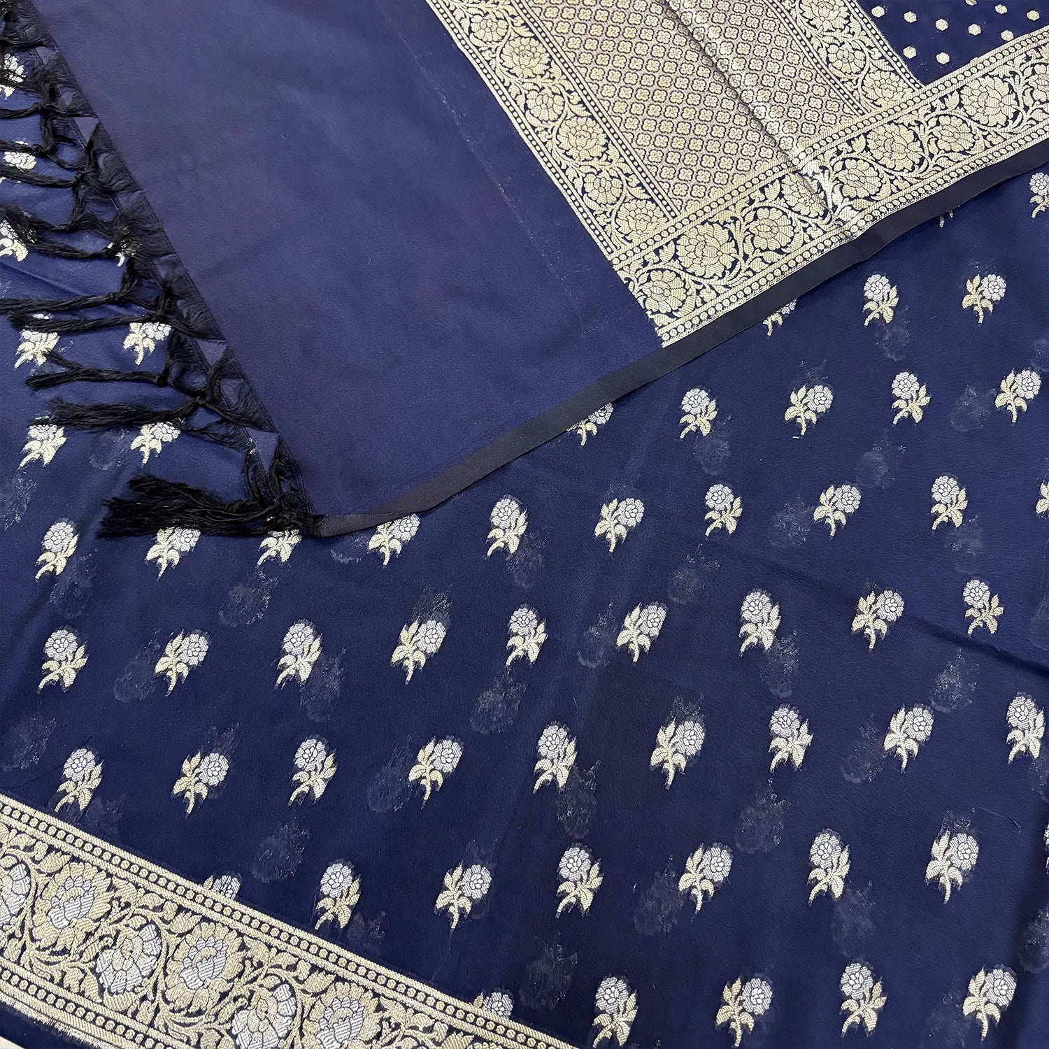 Navy Blue Zari Katan Silk Banarasi Suit
