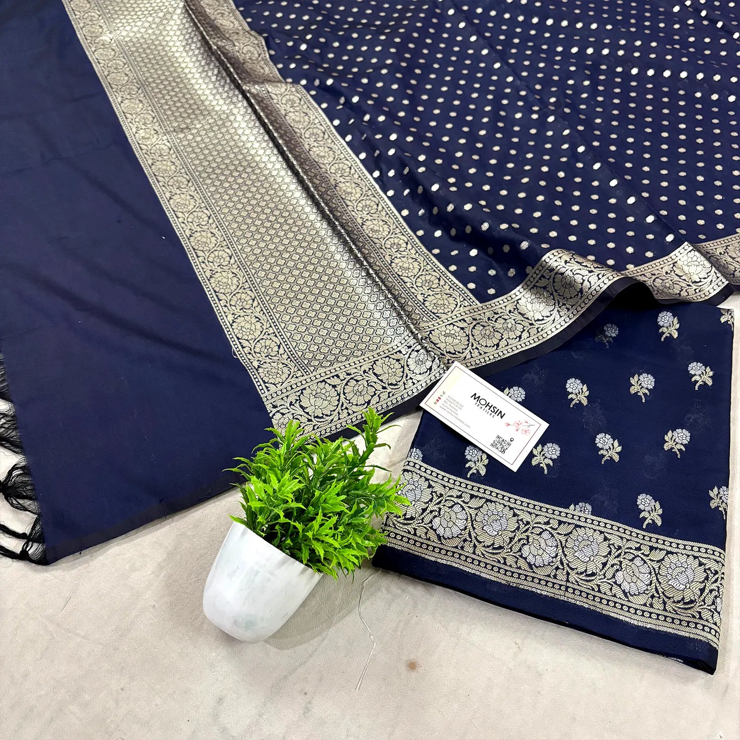 Navy Blue Zari Katan Silk Banarasi Suit