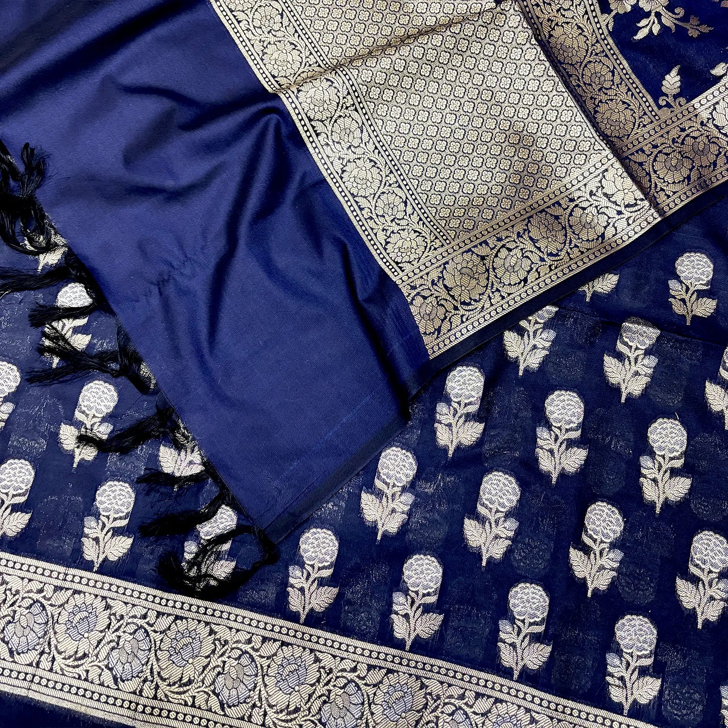 Navy Blue Zari Katan Silk Banarasi Suit