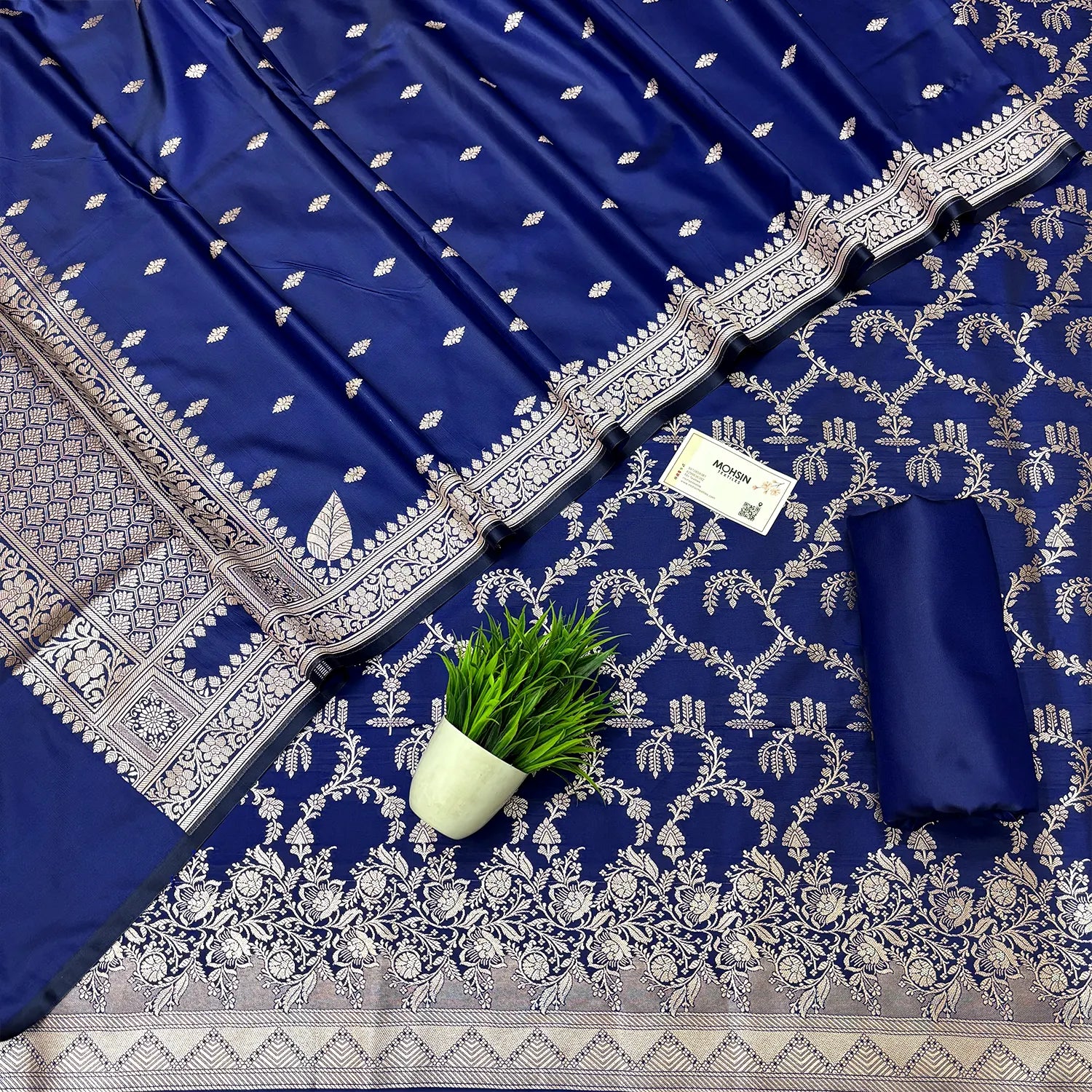 Navy Blue Zari Katan Silk Banarasi Suit
