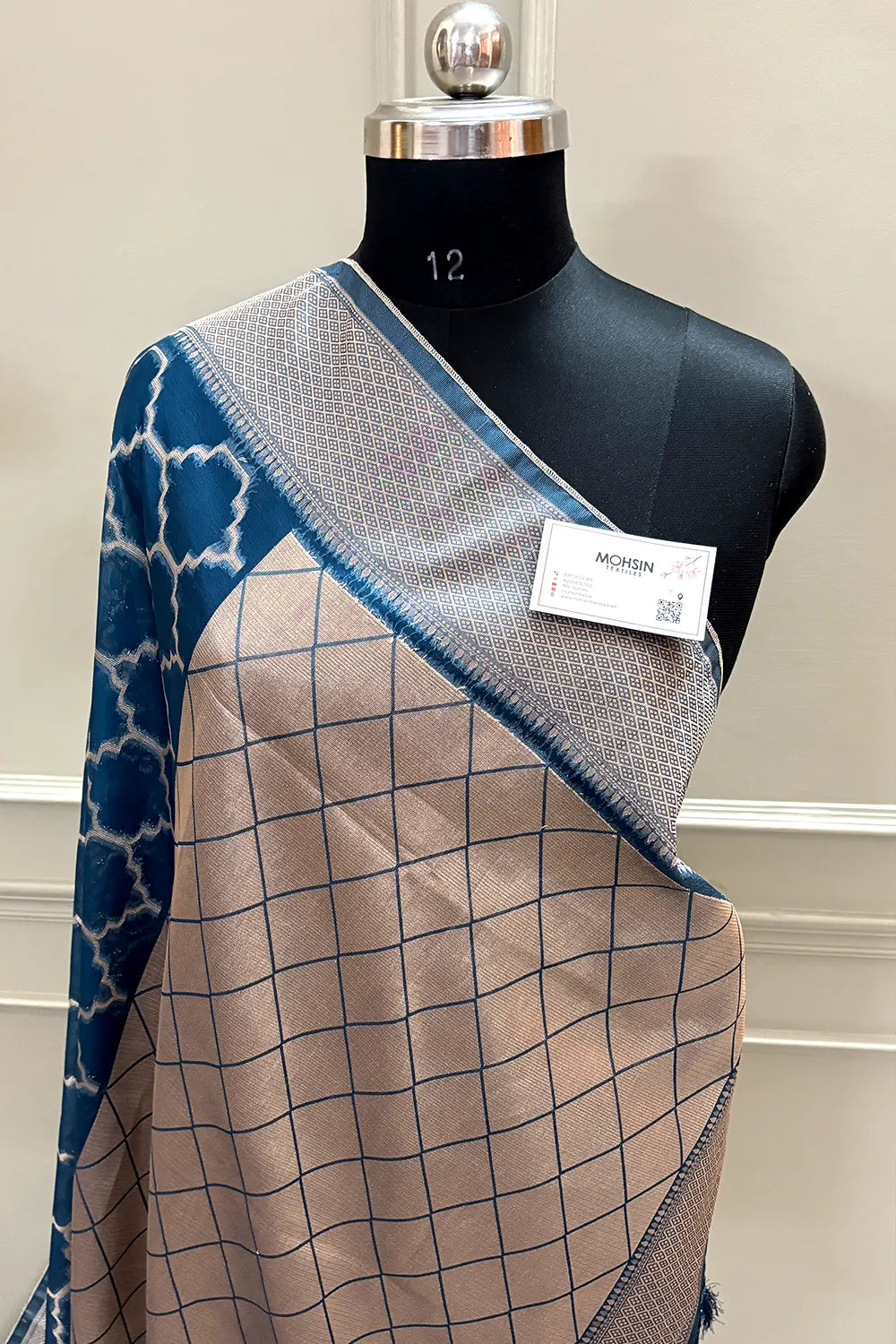 Navy Blue Zari Organza Silk Banarasi Saree