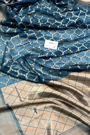 Navy Blue Zari Organza Silk Banarasi Saree