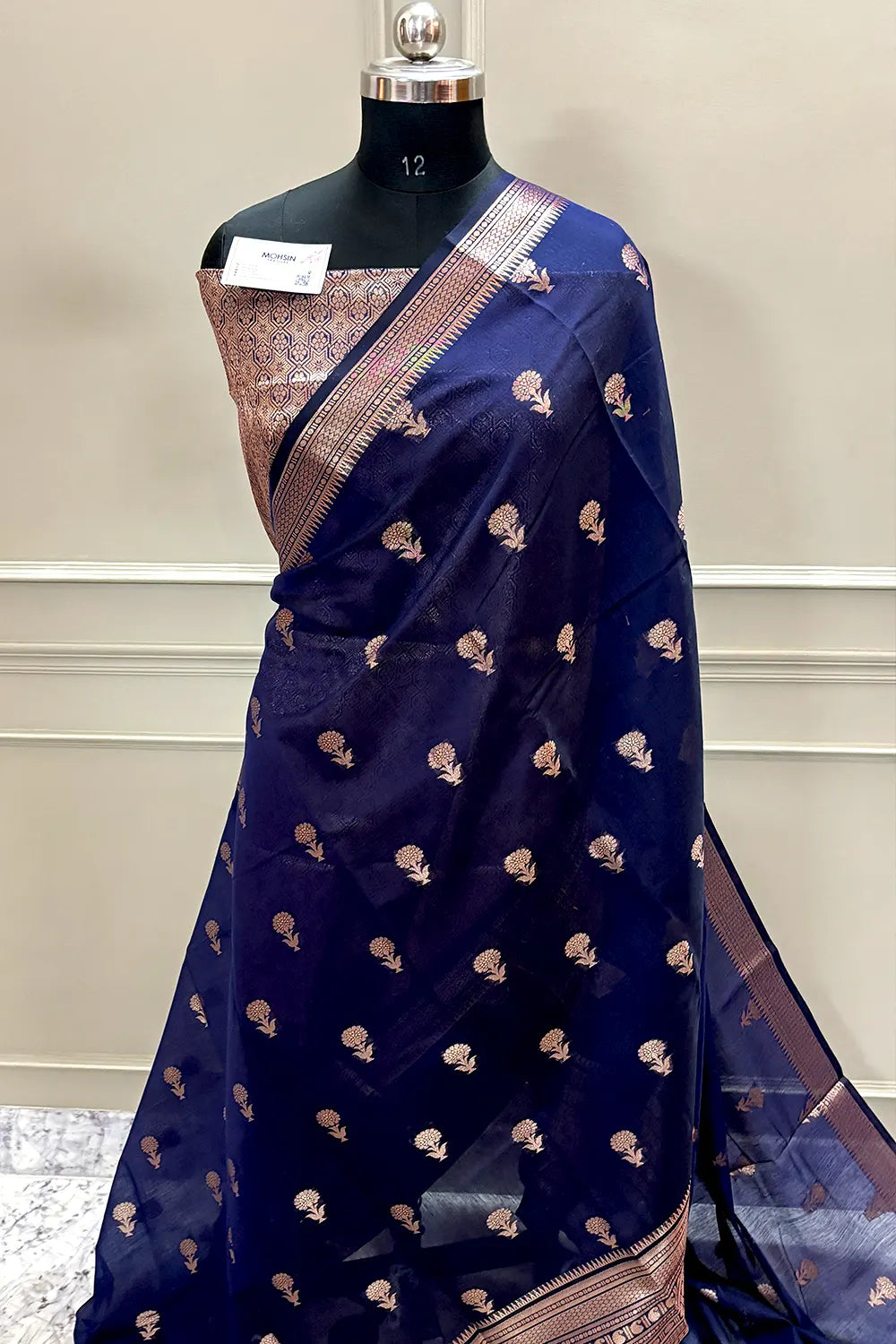 Navy Blue Zari Resham Banarasi Silk Saree