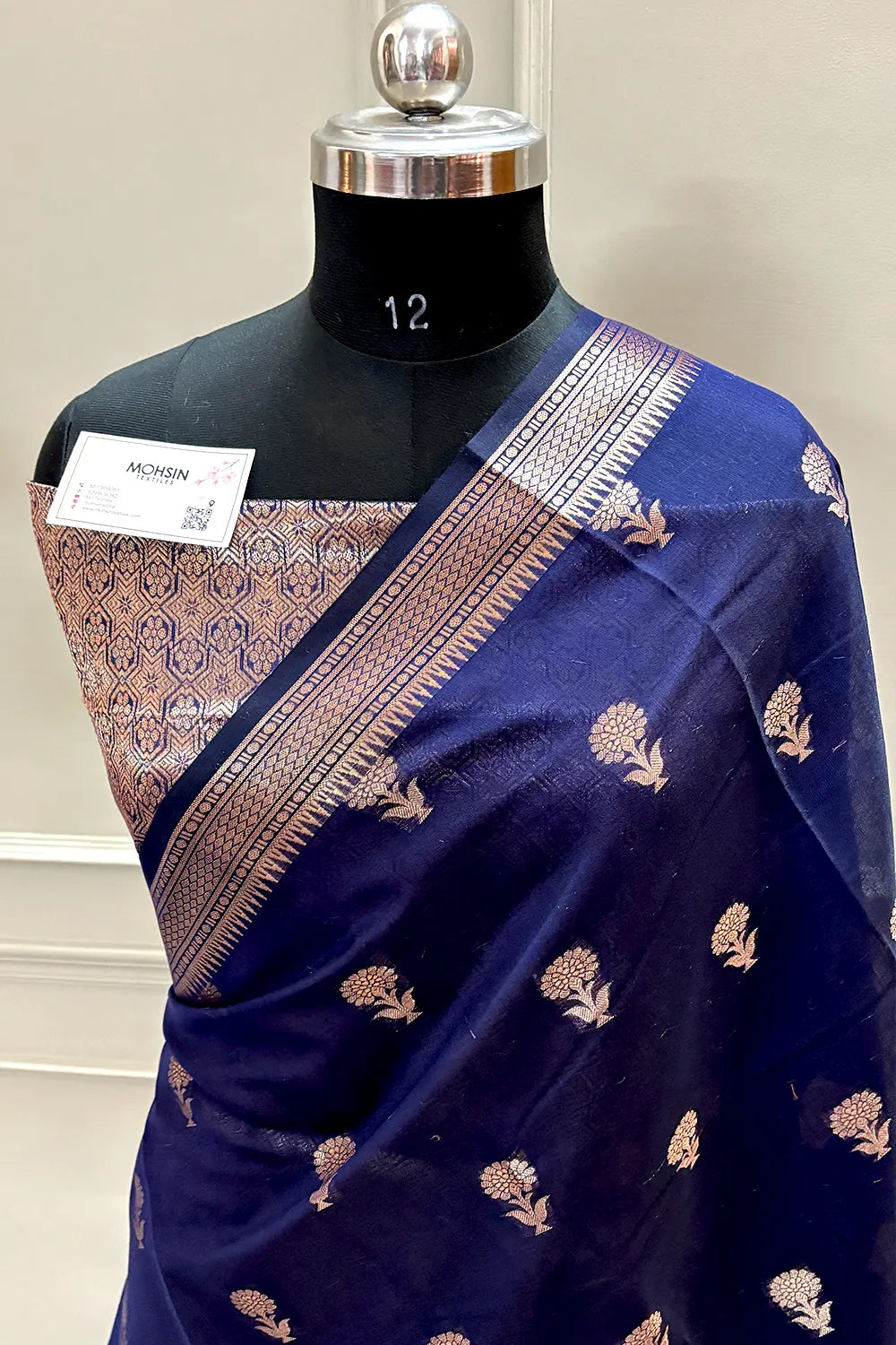 Navy Blue Zari Resham Banarasi Silk Saree