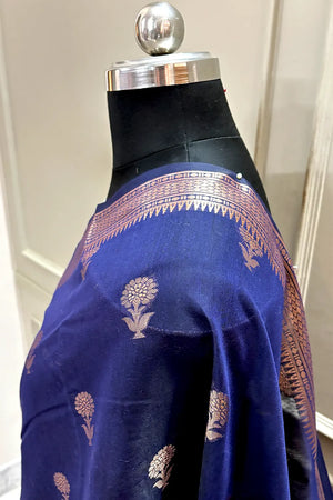 Navy Blue Zari Resham Banarasi Silk Saree