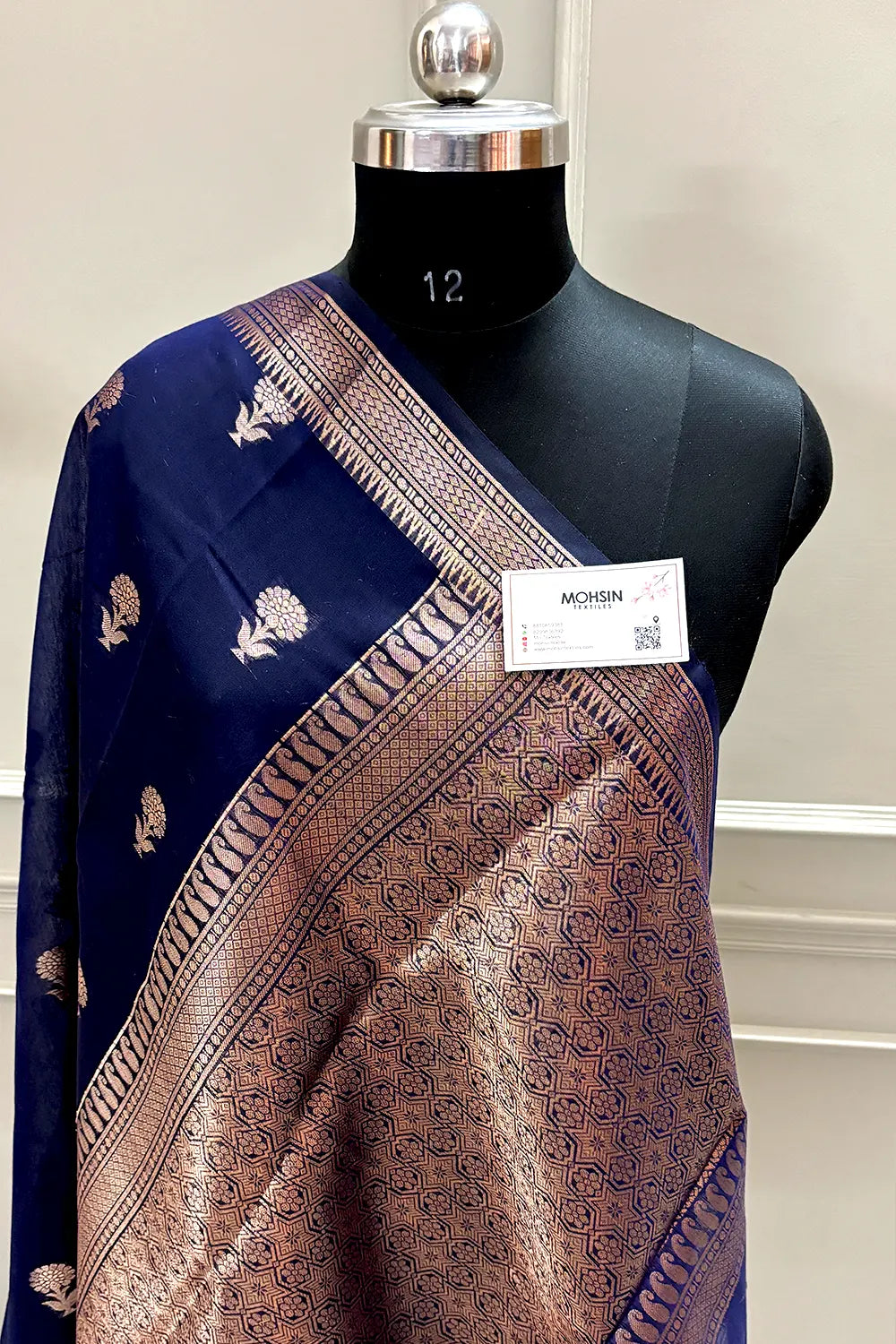 Navy Blue Zari Resham Banarasi Silk Saree