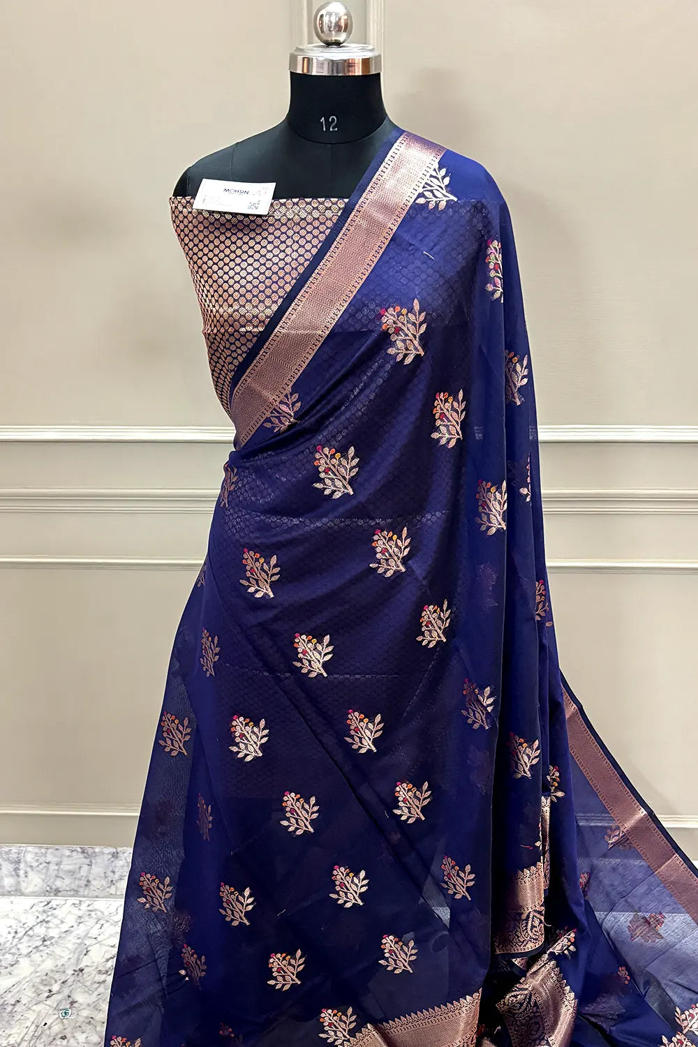 Navy Blue Zari Resham Banarasi Silk Saree