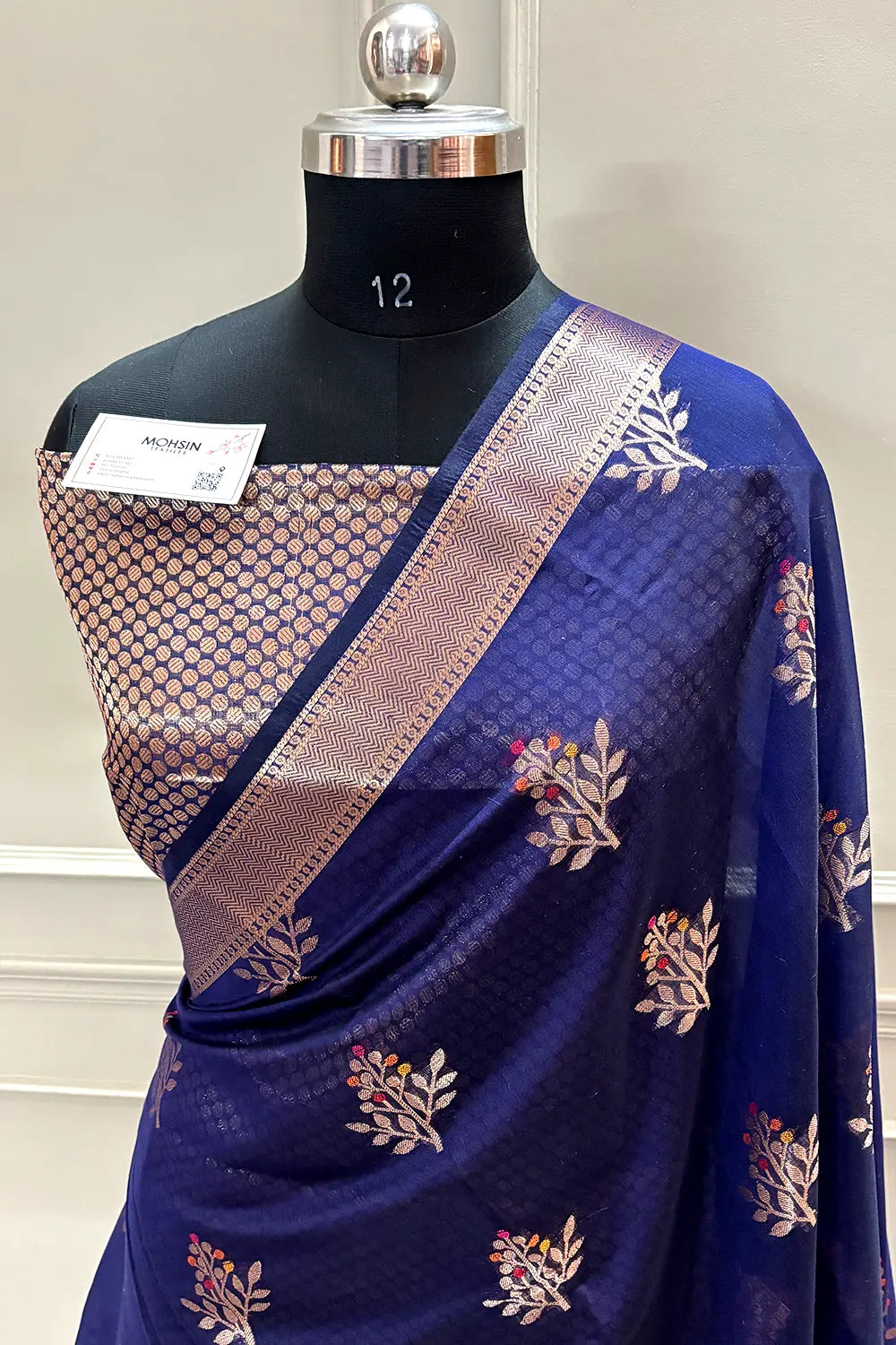 Navy Blue Zari Resham Banarasi Silk Saree