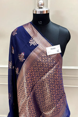 Navy Blue Zari Resham Banarasi Silk Saree