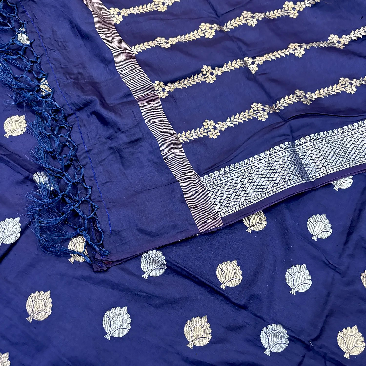 Navy Blue Zari Satin Silk Banarasi Suit