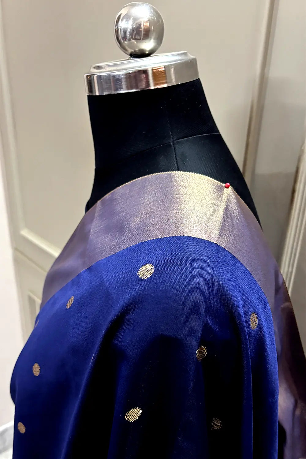 Navy Blue Zari Semi Katan Silk Banarasi Saree