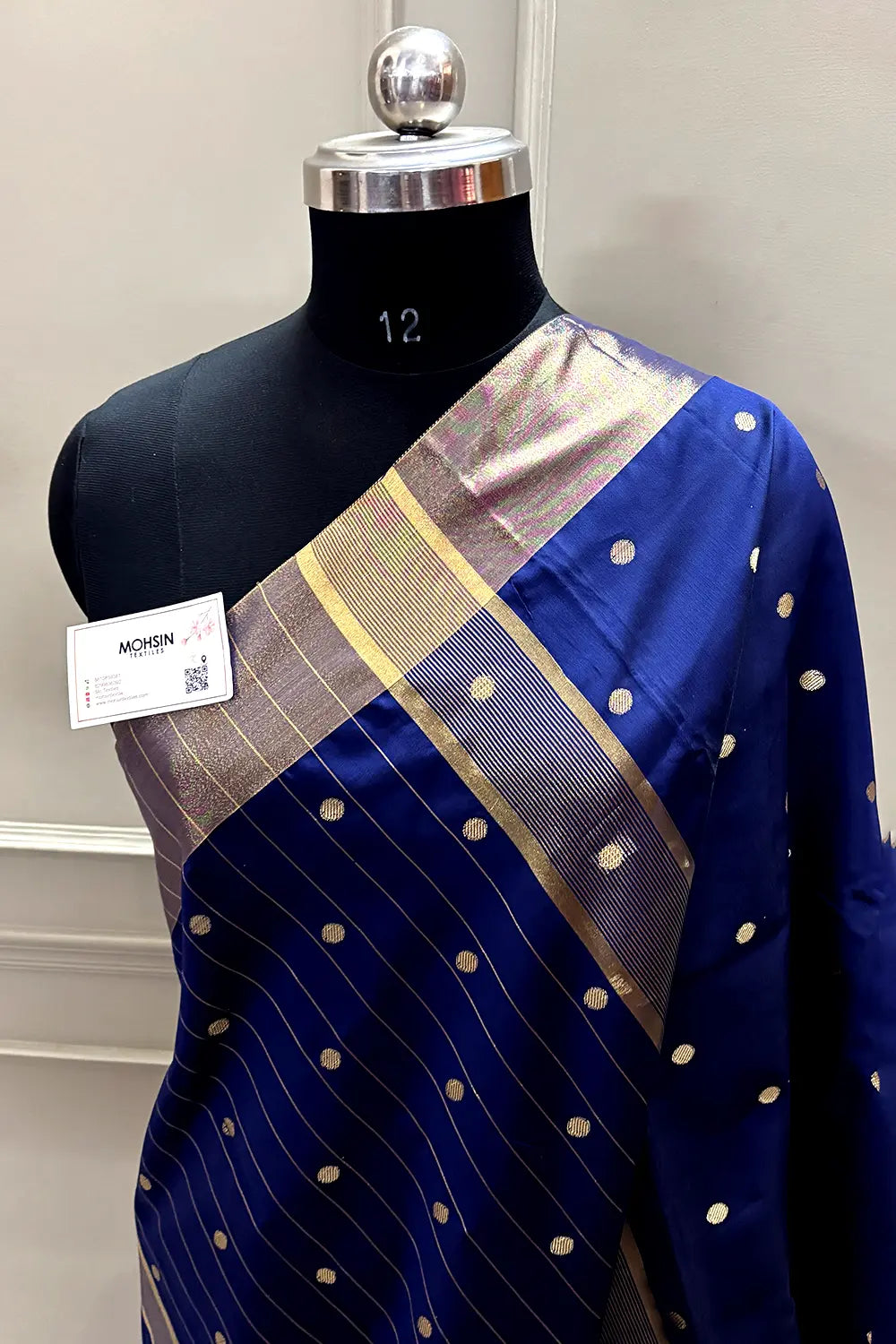 Navy Blue Zari Semi Katan Silk Banarasi Saree