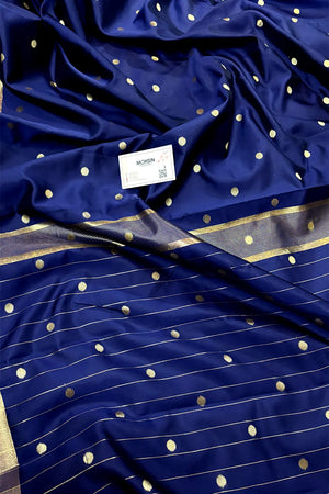 Navy Blue Zari Semi Katan Silk Banarasi Saree