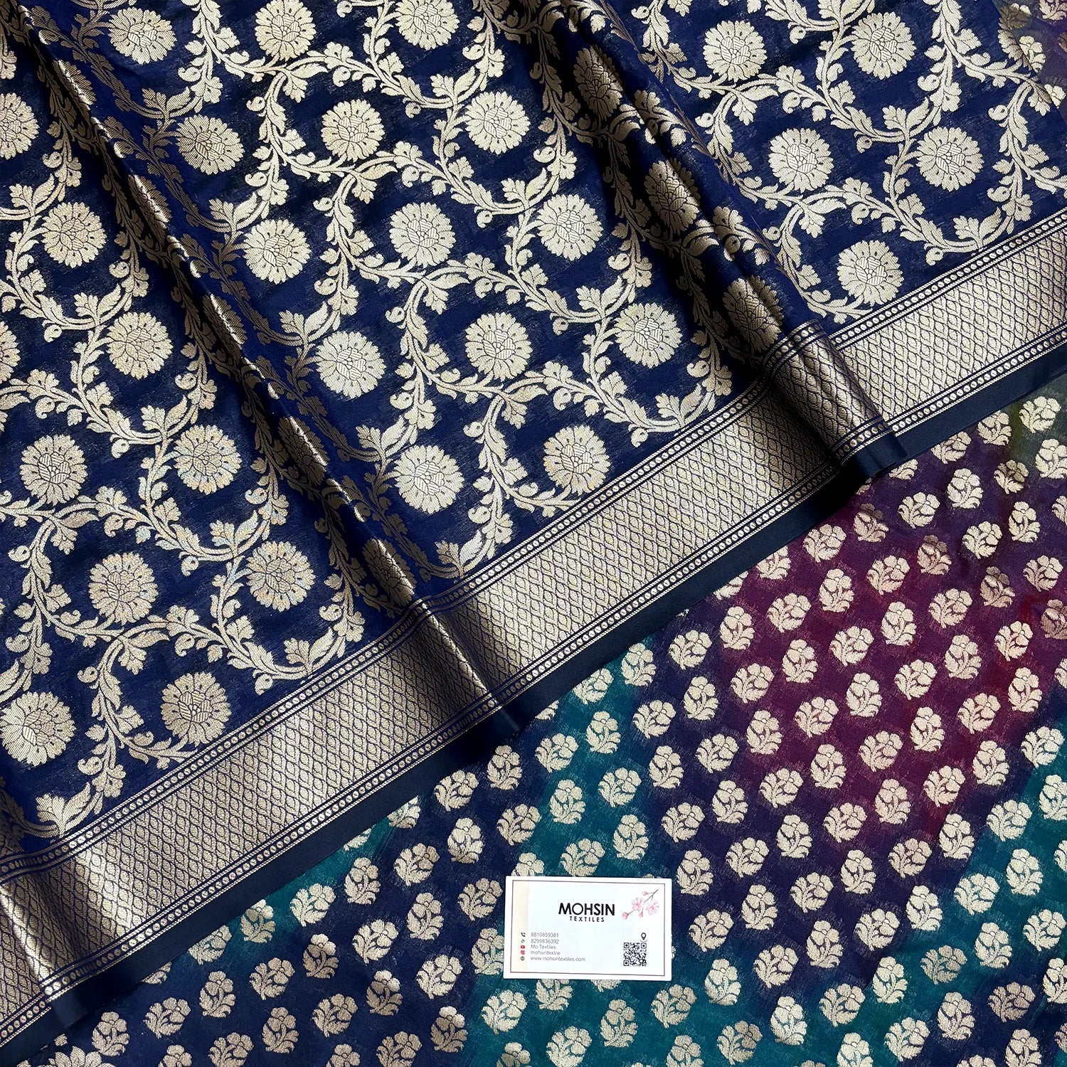 Navy Teal Guldaan Fool Rangkaat Katan Silk Banarasi Suit