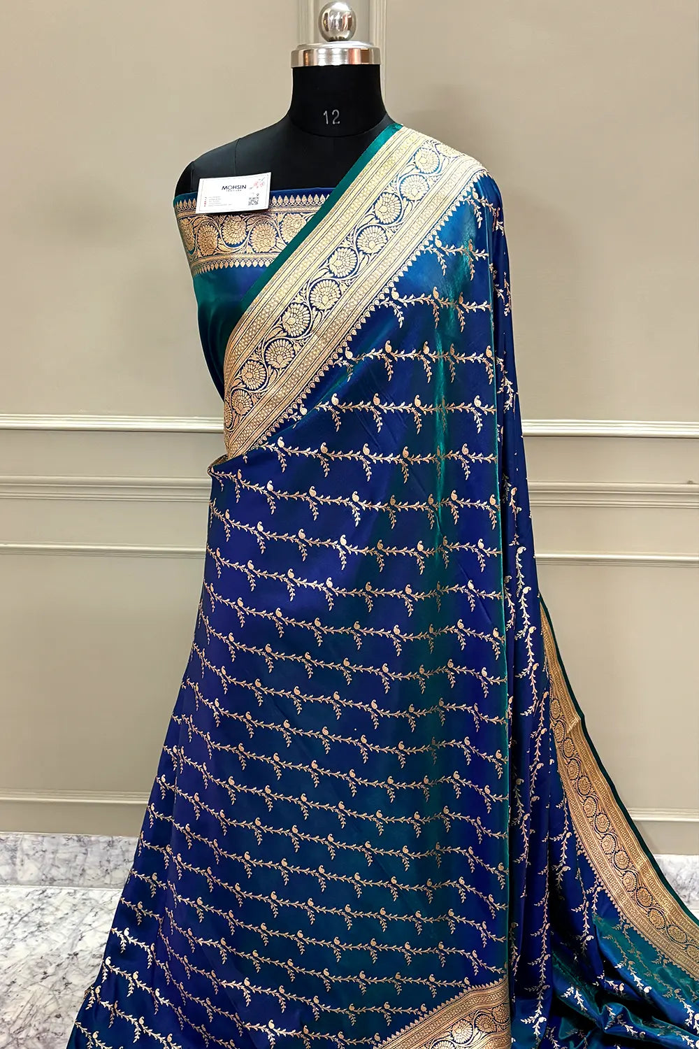 Navy Teal Zari Katan Silk Banarasi Saree