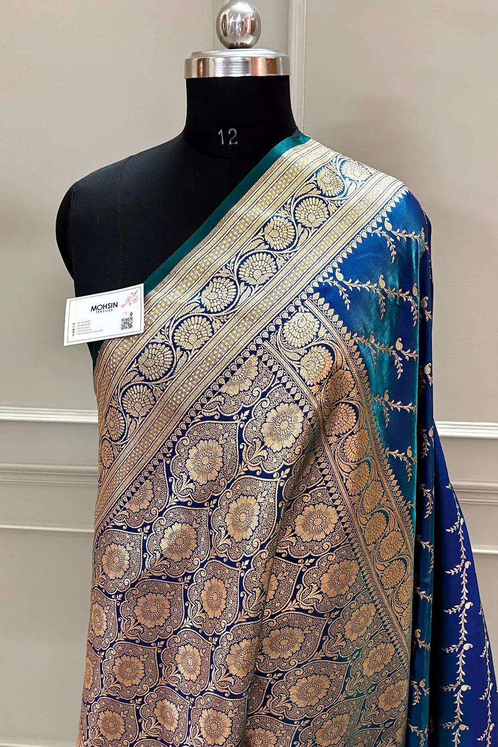 Navy Teal Zari Katan Silk Banarasi Saree