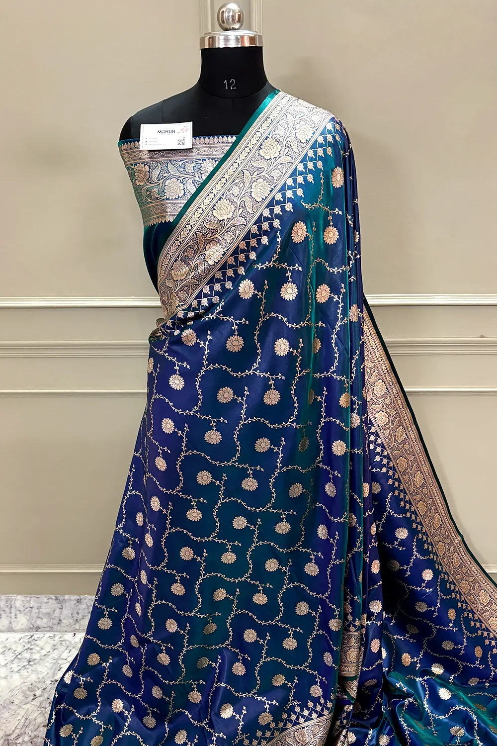 Navy Teal Zari Katan Silk Banarasi Saree