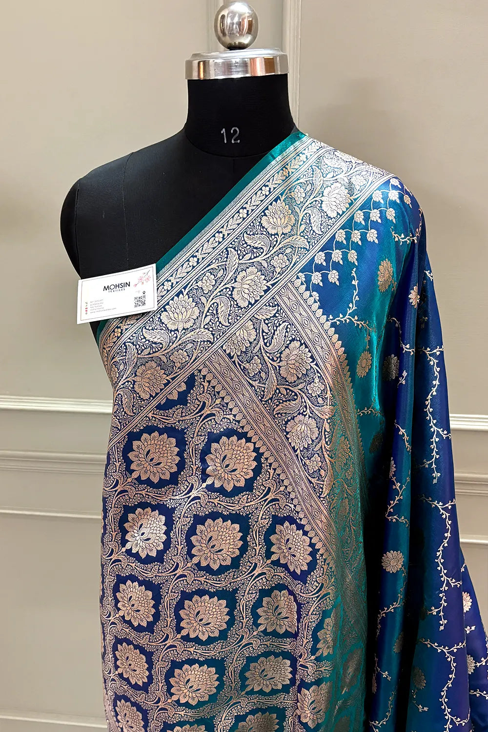 Navy Teal Zari Katan Silk Banarasi Saree