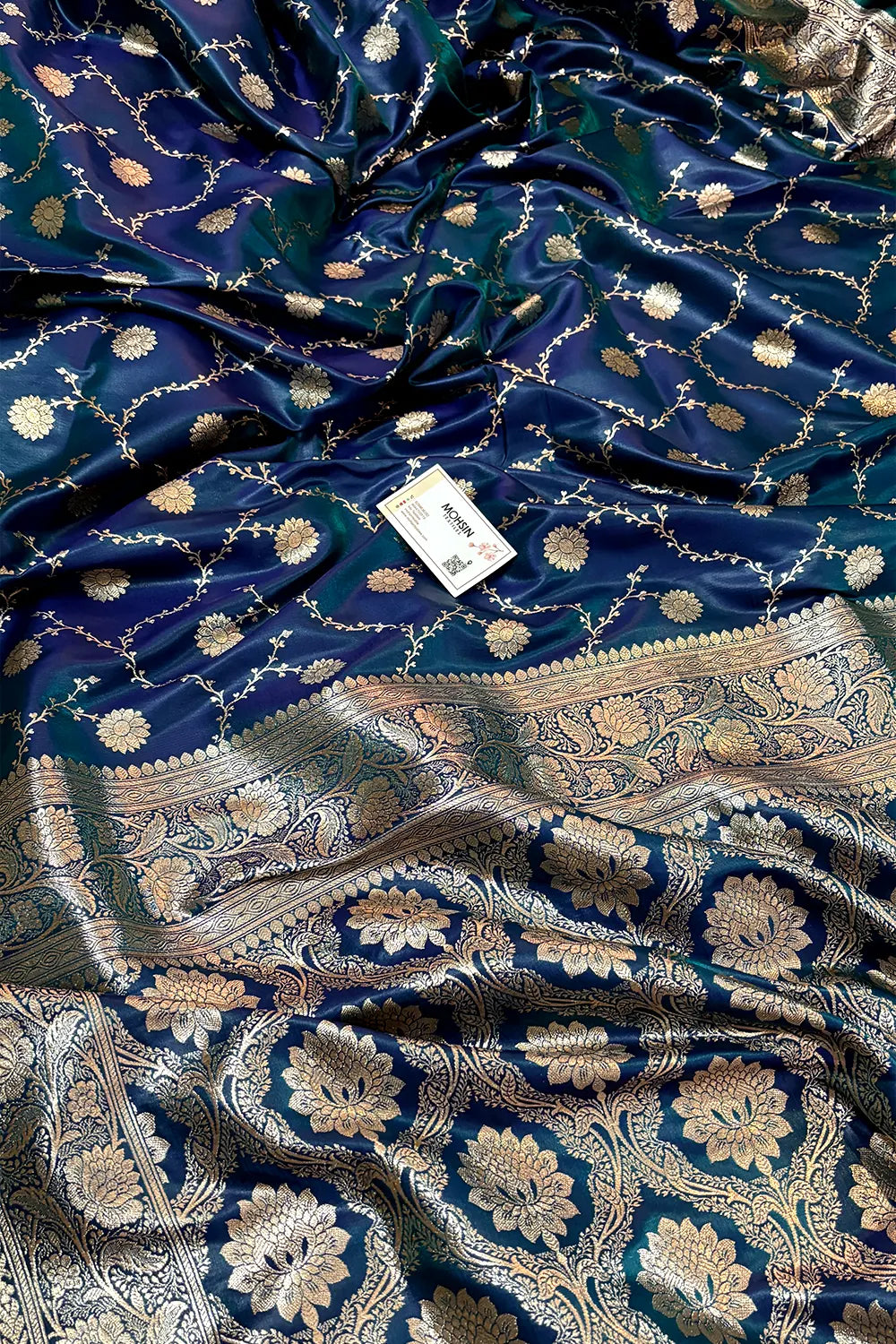 Navy Teal Zari Katan Silk Banarasi Saree