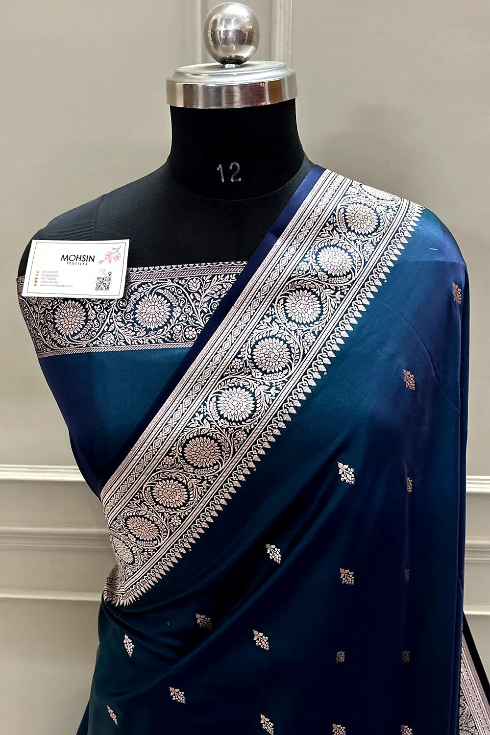 Navy Teal Zari Katan Silk Banarasi Saree