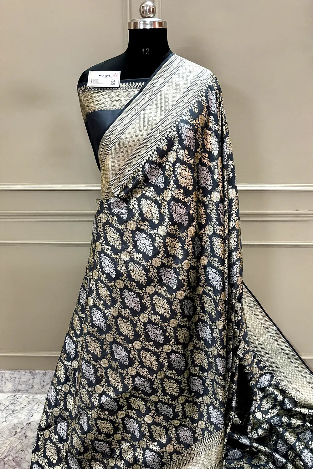 Nita Ambani Grey Katan Silk Banarasi Saree