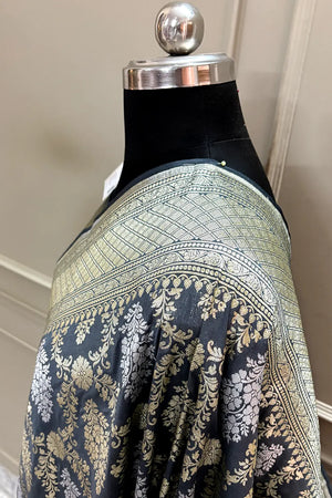 Nita Ambani Grey Katan Silk Banarasi Saree