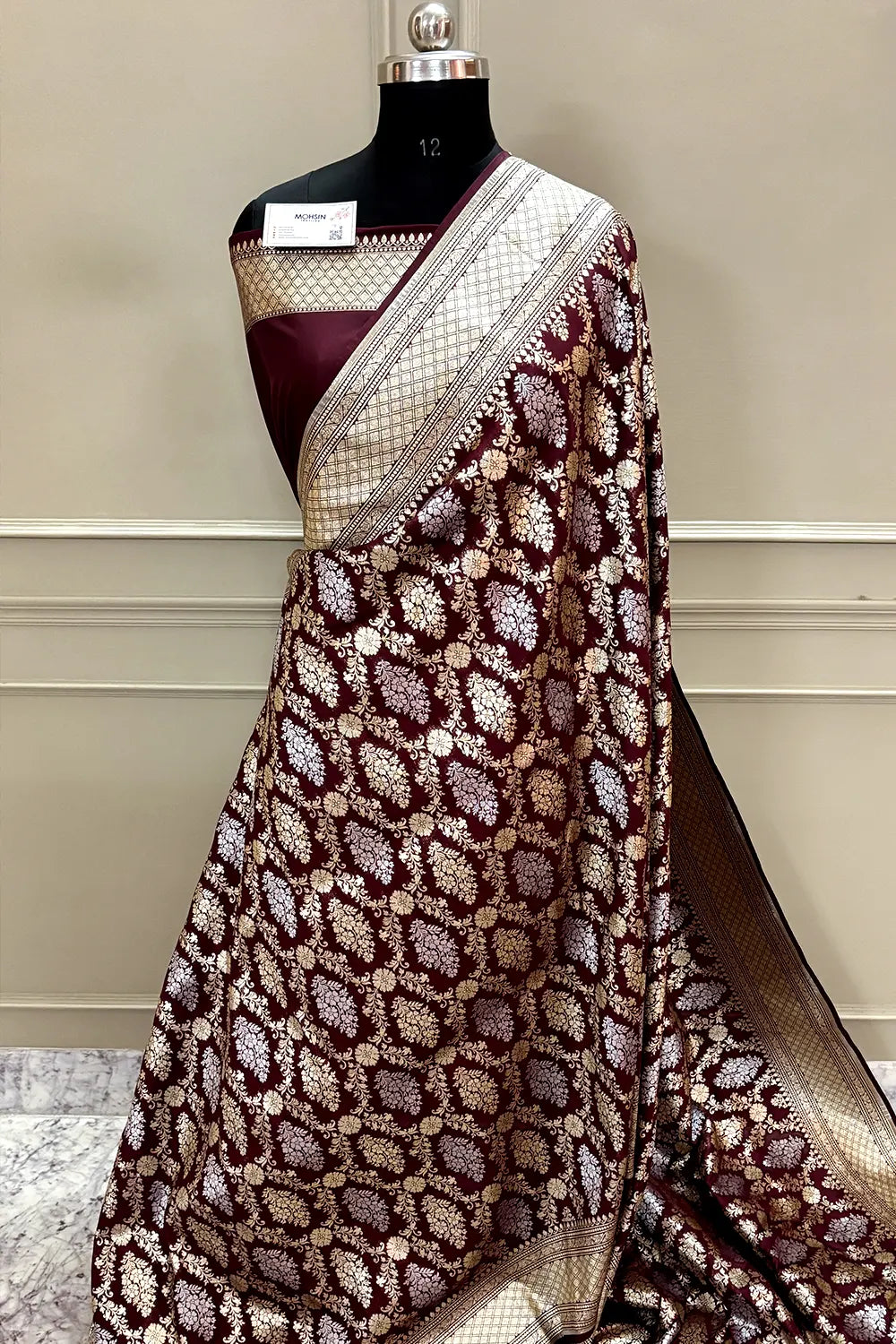 Nita Ambani Maroon Katan Silk Banarasi Saree