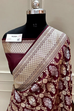 Nita Ambani Maroon Katan Silk Banarasi Saree
