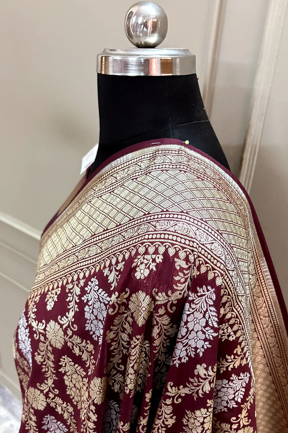 Nita Ambani Maroon Katan Silk Banarasi Saree