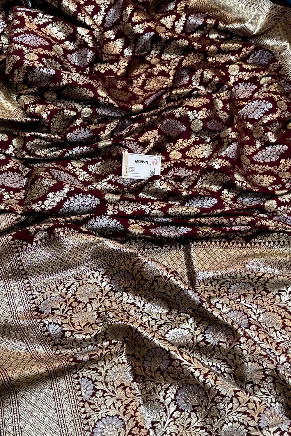 Nita Ambani Maroon Katan Silk Banarasi Saree