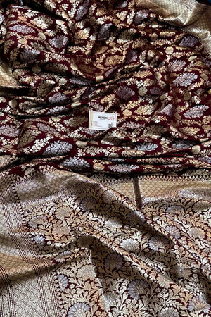 Nita Ambani Maroon Katan Silk Banarasi Saree