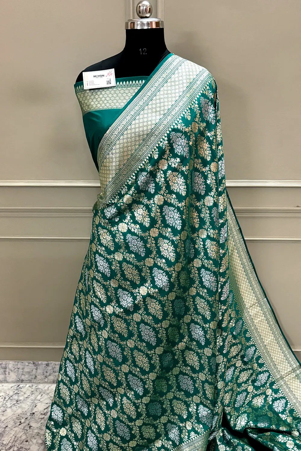 Nita Ambani Teal Katan Silk Banarasi Saree