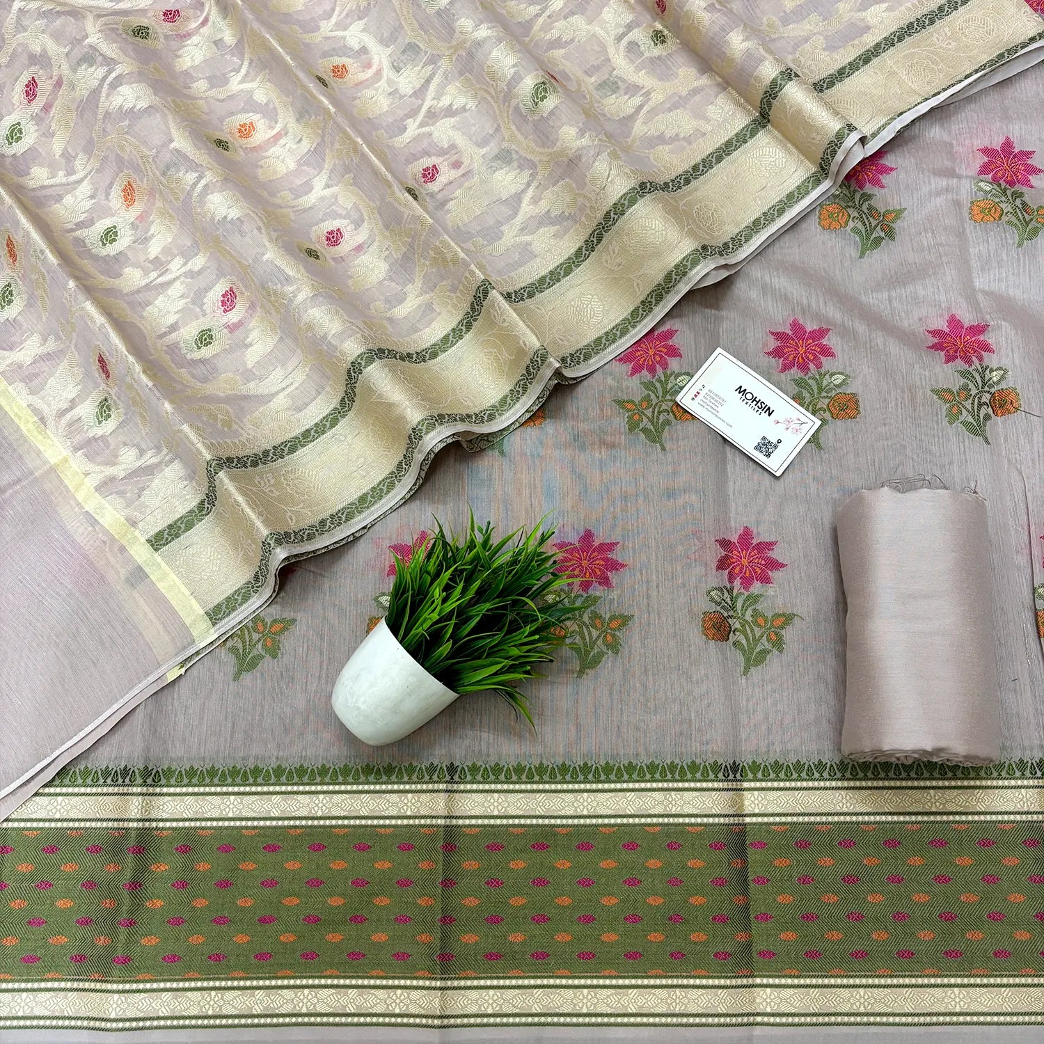 Onion Beige Resham Banarasi Silk Suit