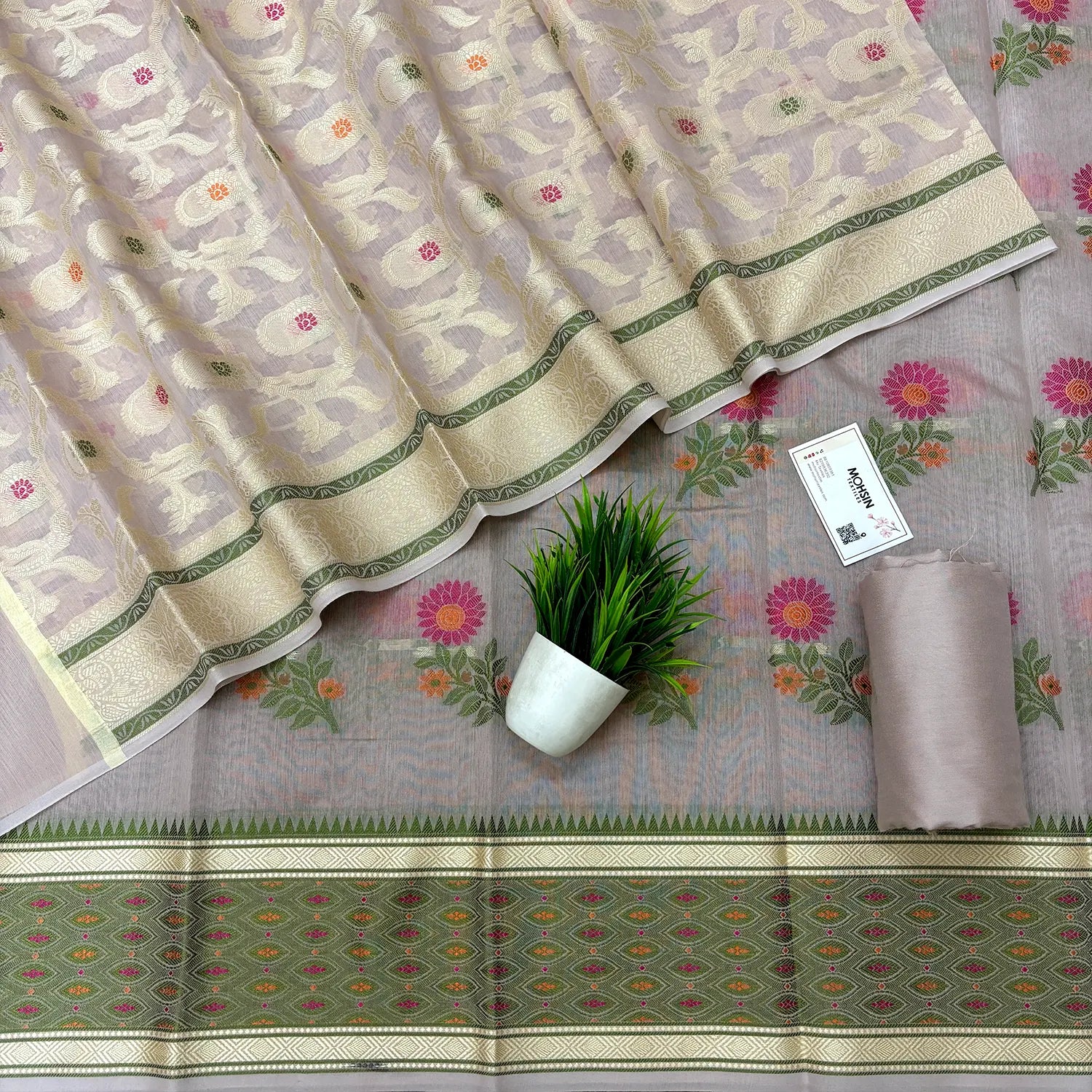 Onion Beige Resham Banarasi Silk Suit