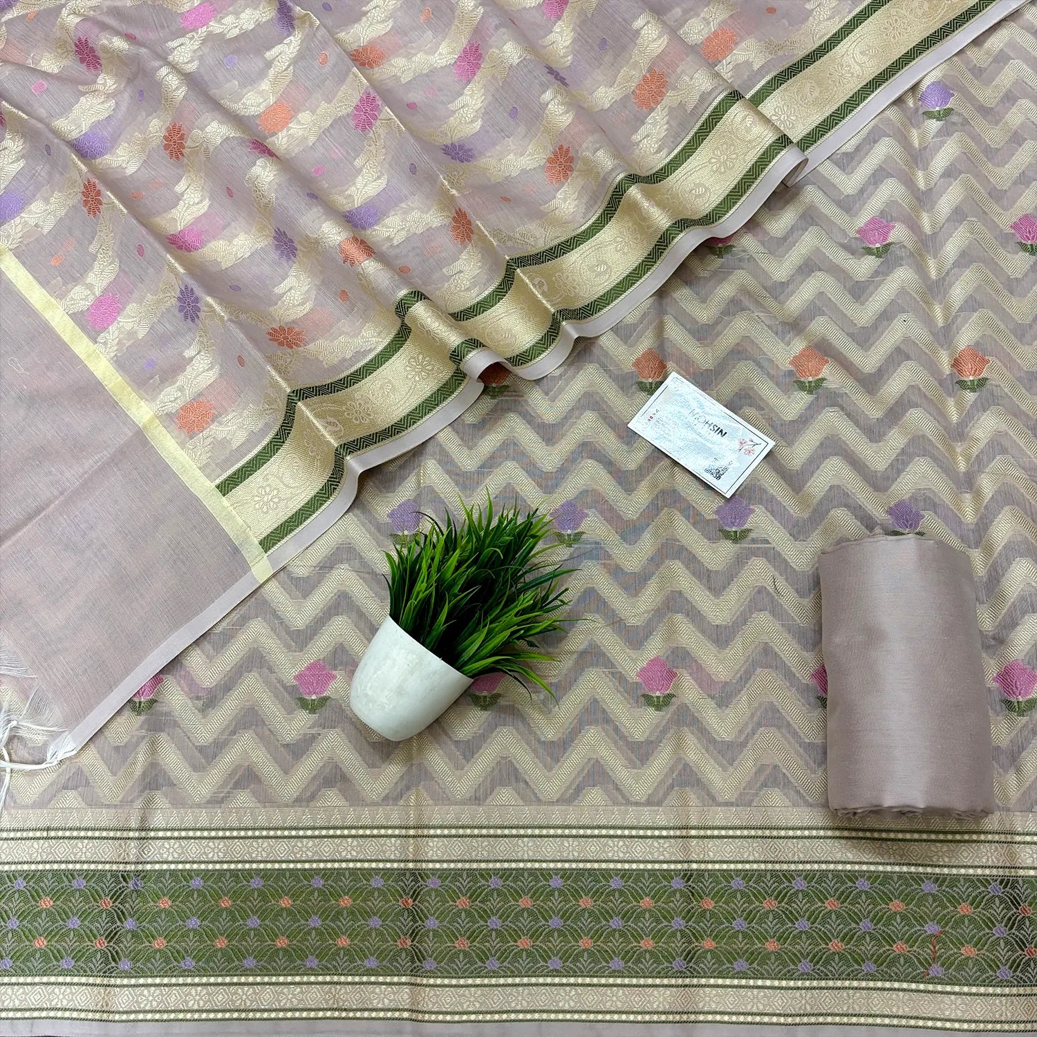 Onion Beige Resham Banarasi Silk Suit