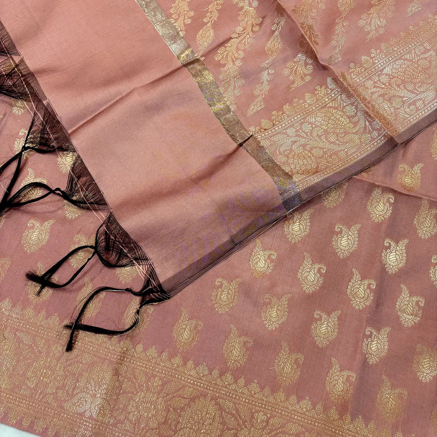 Onion Peach Chirag Buti Satin Silk Banarasi Suit