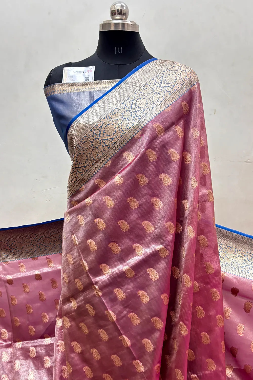 Onion Pink and Blue Tissue Silk Banarasi Saree