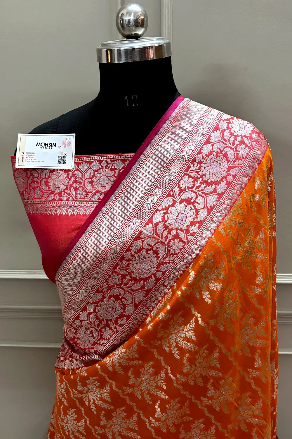 Orange and Peach Zari Katan Silk Banarasi Saree