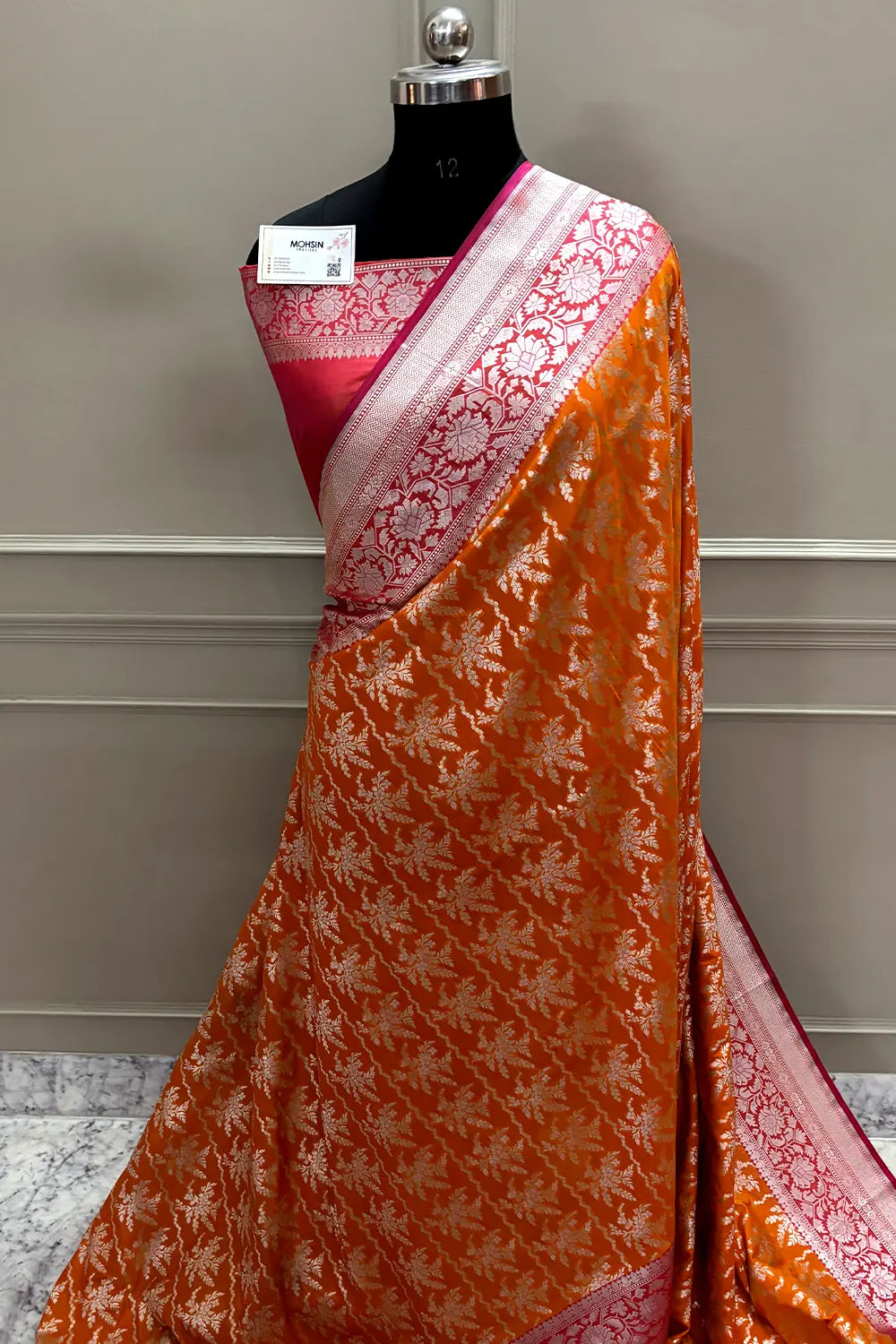 Orange and Peach Zari Katan Silk Banarasi Saree