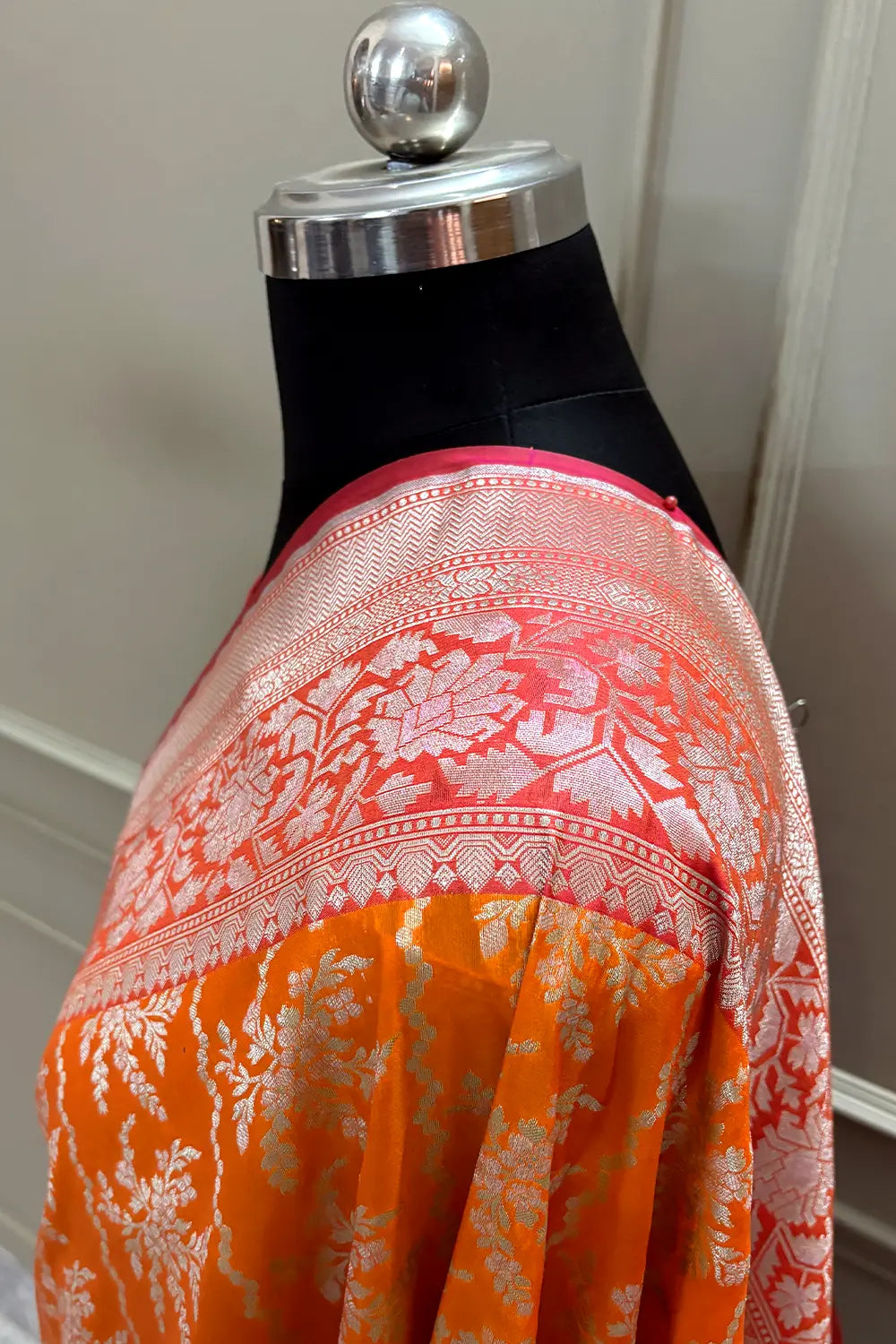 Orange and Peach Zari Katan Silk Banarasi Saree