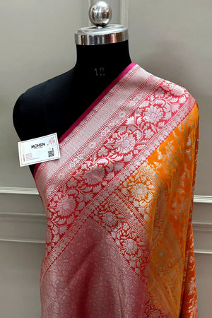 Orange and Peach Zari Katan Silk Banarasi Saree