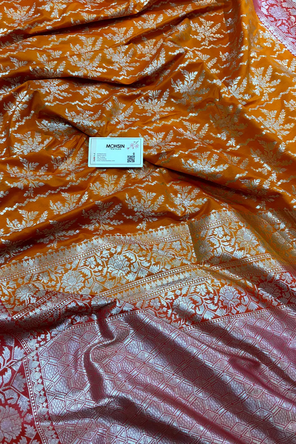 Orange and Peach Zari Katan Silk Banarasi Saree