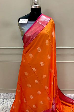 Orange and Pink Golden Zari Banarasi Silk Saree