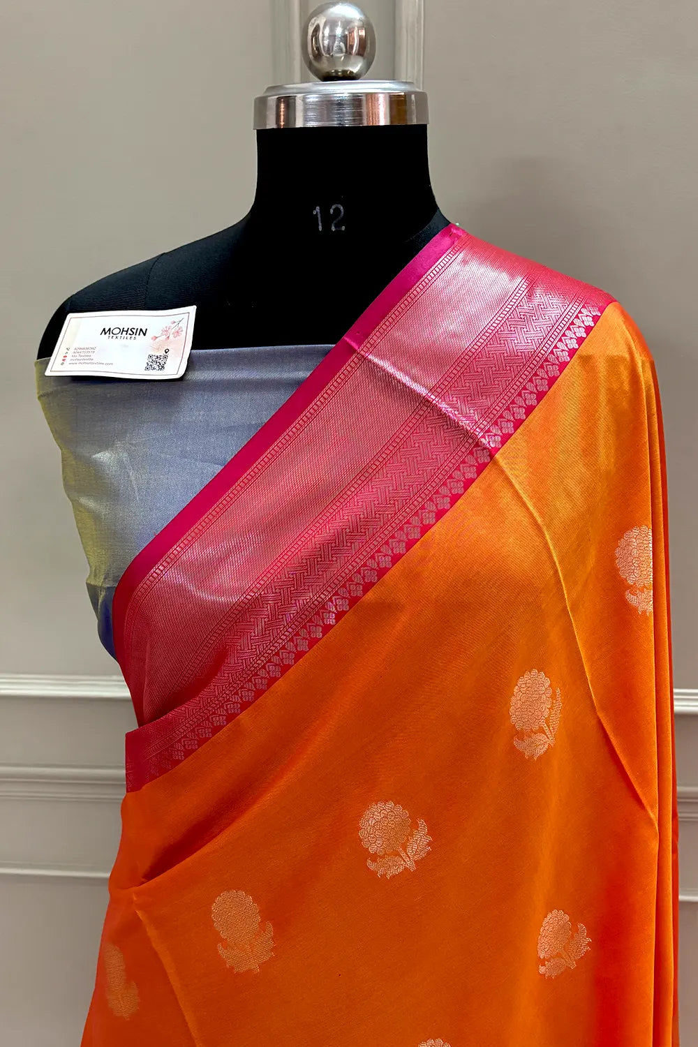 Orange and Pink Golden Zari Banarasi Silk Saree