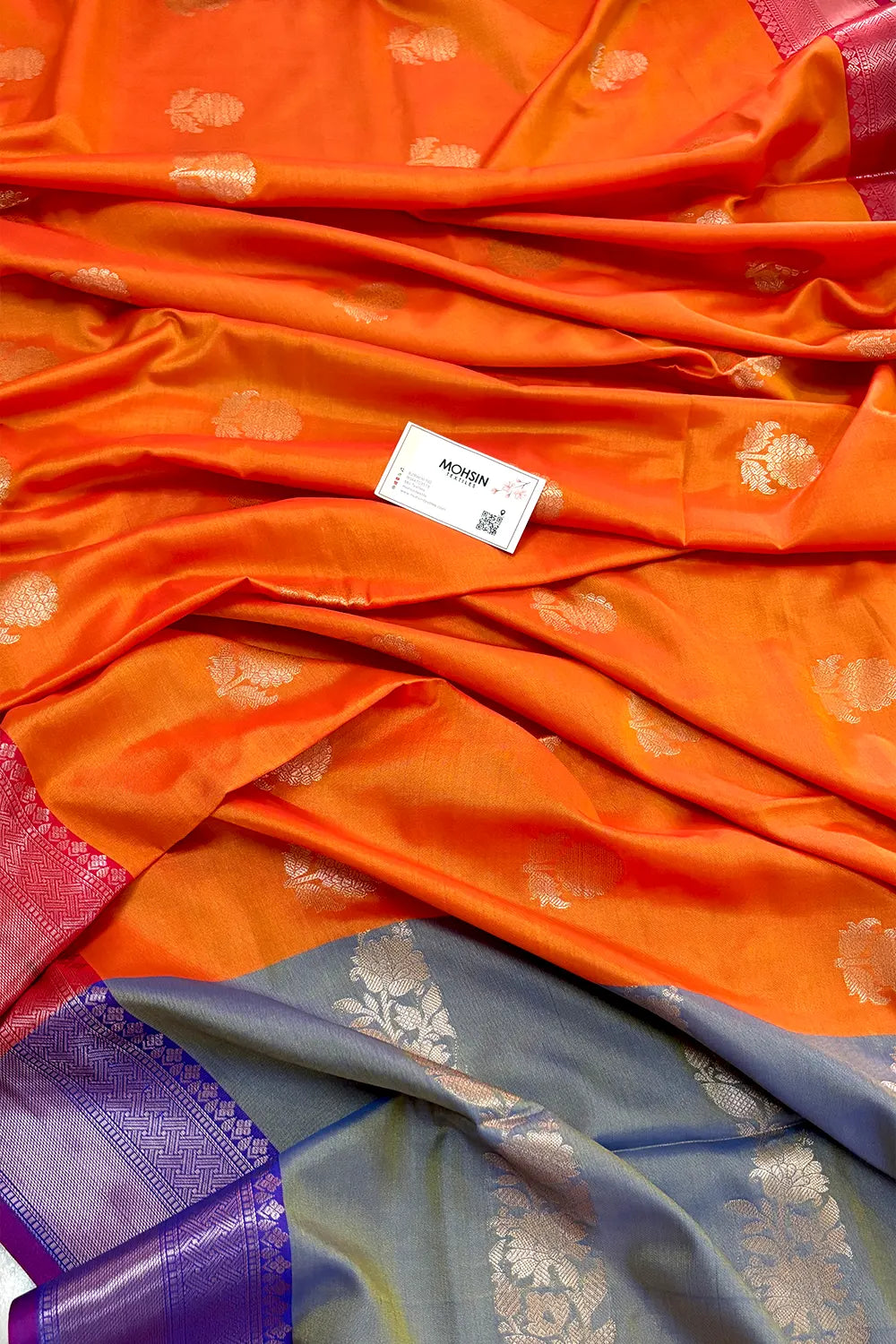 Orange and Pink Golden Zari Banarasi Silk Saree