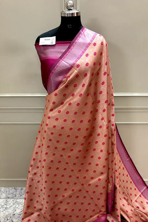 Orange and Pink Resham Zari Banarasi Silk Saree